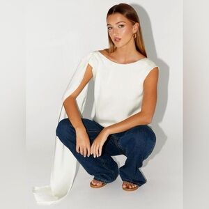 White Satin Ivory Cowl Neck Open Back with Scarf